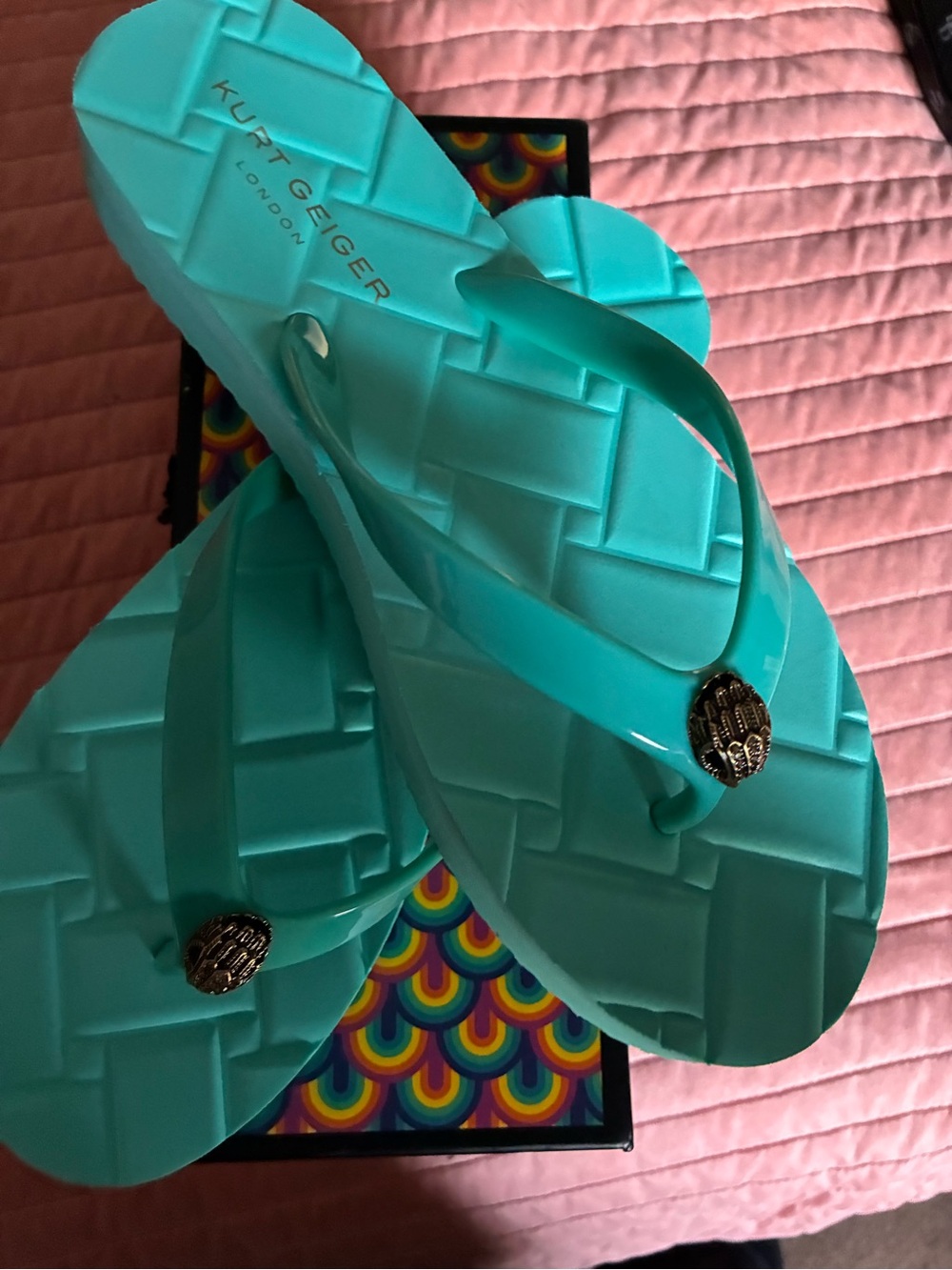 Kurt Geiger Turquoise Kensington Q Flip Flop Box Label